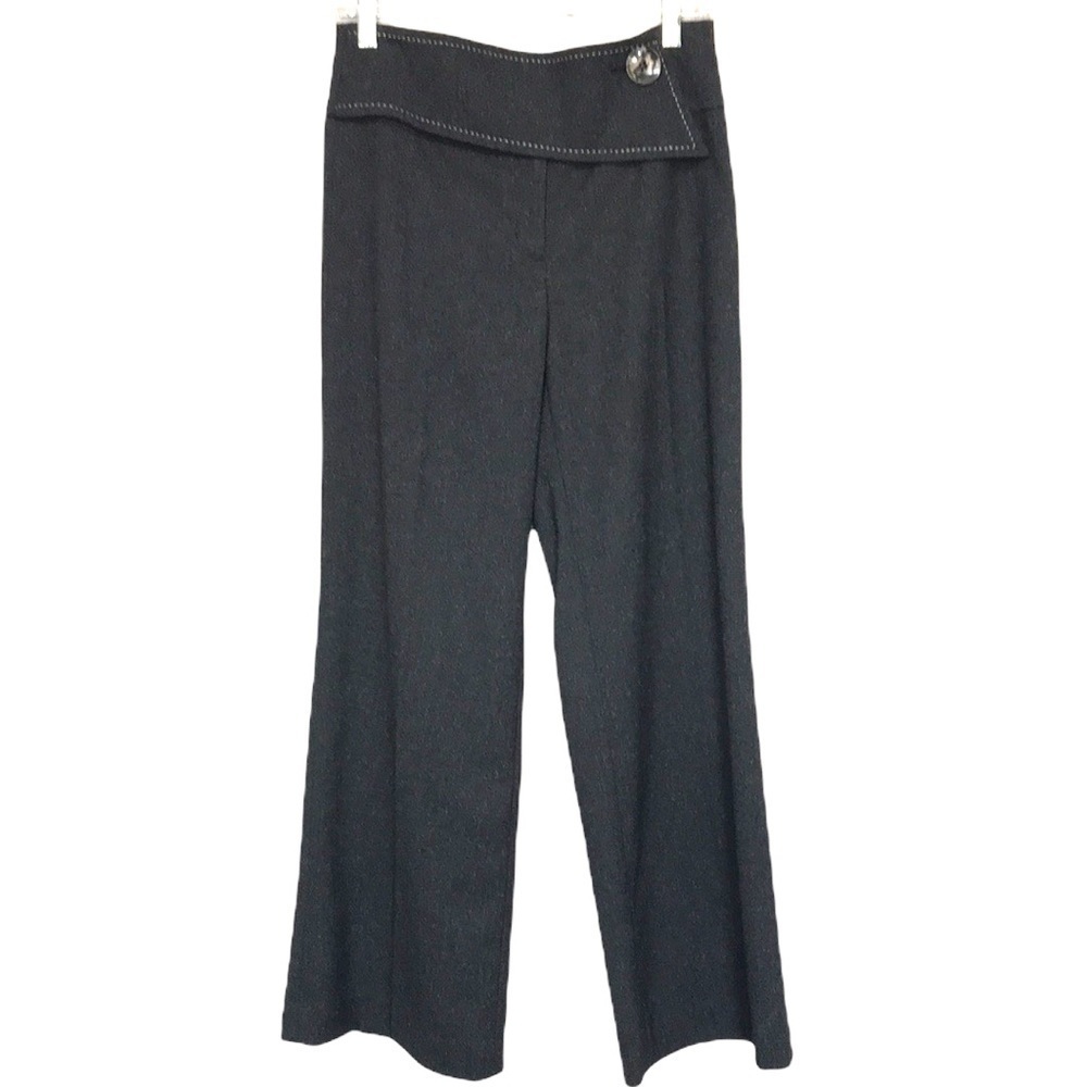 Melanie Lyne dark gray wide leg high rise pants asymmetrical band sz 4